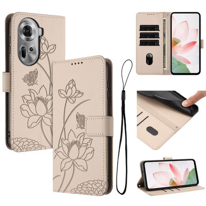 Lotus Embossed Leather Phone Case with Lanyard, For OPPO Reno13 Pro 5G Global, For OPPO Reno13 5G Global, For OPPO Reno13 F 5G / 4G Global, For OPPO Reno12 F 5G / 4G Global, For OPPO Reno12 Pro 5G Global, For OPPO Reno12 5G Global, For OPPO A60 4G Glob...