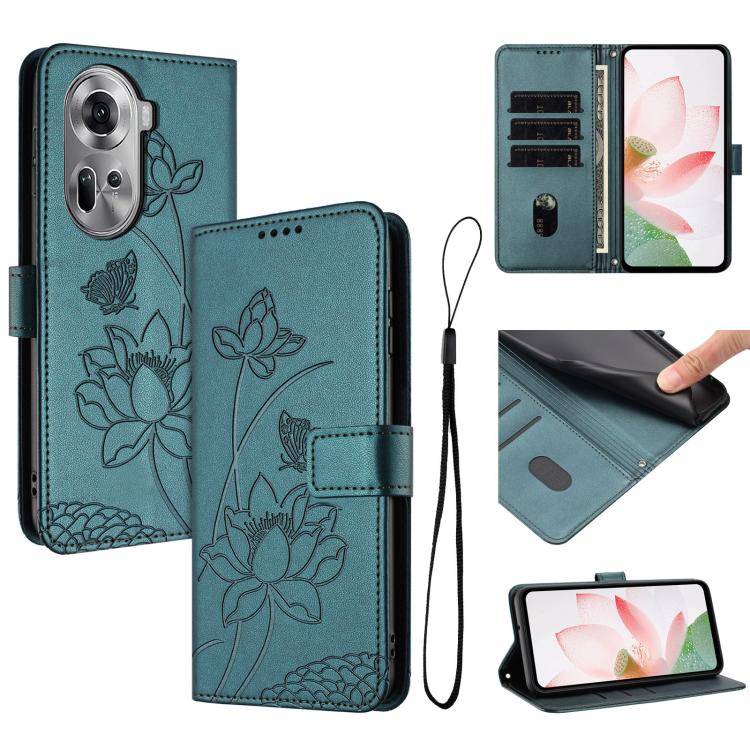 Lotus Embossed Leather Phone Case with Lanyard, For OPPO Reno13 Pro 5G Global, For OPPO Reno13 5G Global, For OPPO Reno13 F 5G / 4G Global, For OPPO Reno12 F 5G / 4G Global, For OPPO Reno12 Pro 5G Global, For OPPO Reno12 5G Global, For OPPO A60 4G Glob...