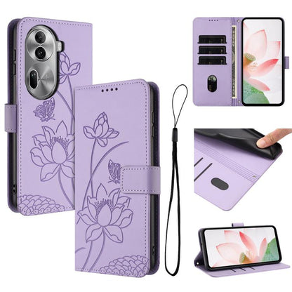 Lotus Embossed Leather Phone Case with Lanyard, For OPPO Reno13 Pro 5G Global, For OPPO Reno13 5G Global, For OPPO Reno13 F 5G / 4G Global, For OPPO Reno12 F 5G / 4G Global, For OPPO Reno12 Pro 5G Global, For OPPO Reno12 5G Global, For OPPO A60 4G Glob...