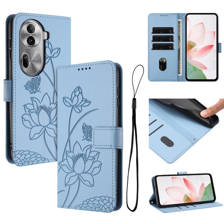 Lotus Embossed Leather Phone Case with Lanyard, For OPPO Reno13 Pro 5G Global, For OPPO Reno13 5G Global, For OPPO Reno13 F 5G / 4G Global, For OPPO Reno12 F 5G / 4G Global, For OPPO Reno12 Pro 5G Global, For OPPO Reno12 5G Global, For OPPO A60 4G Glob...