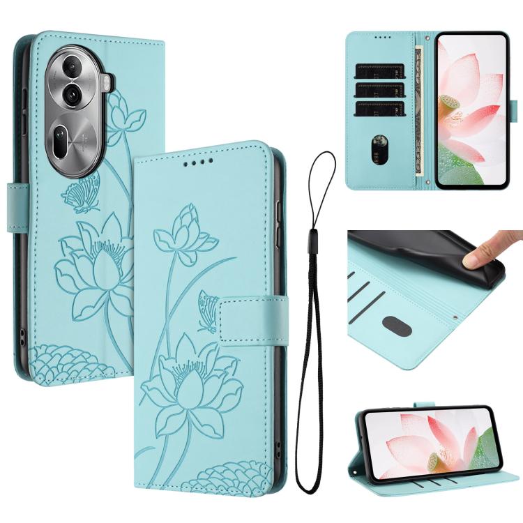 Lotus Embossed Leather Phone Case with Lanyard, For OPPO Reno13 Pro 5G Global, For OPPO Reno13 5G Global, For OPPO Reno13 F 5G / 4G Global, For OPPO Reno12 F 5G / 4G Global, For OPPO Reno12 Pro 5G Global, For OPPO Reno12 5G Global, For OPPO A60 4G Glob...