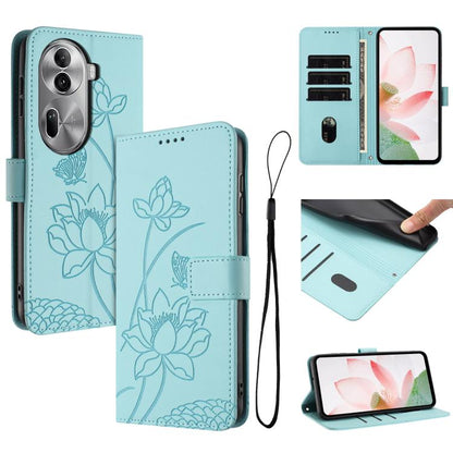 Lotus Embossed Leather Phone Case with Lanyard, For OPPO Reno13 Pro 5G Global, For OPPO Reno13 5G Global, For OPPO Reno13 F 5G / 4G Global, For OPPO Reno12 F 5G / 4G Global, For OPPO Reno12 Pro 5G Global, For OPPO Reno12 5G Global, For OPPO A60 4G Glob...