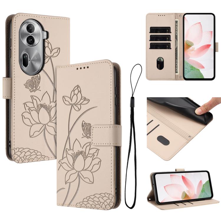 Lotus Embossed Leather Phone Case with Lanyard, For OPPO Reno13 Pro 5G Global, For OPPO Reno13 5G Global, For OPPO Reno13 F 5G / 4G Global, For OPPO Reno12 F 5G / 4G Global, For OPPO Reno12 Pro 5G Global, For OPPO Reno12 5G Global, For OPPO A60 4G Glob...