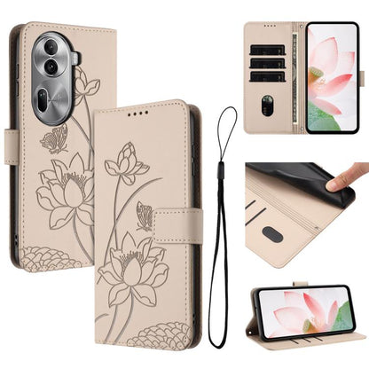 Lotus Embossed Leather Phone Case with Lanyard, For OPPO Reno13 Pro 5G Global, For OPPO Reno13 5G Global, For OPPO Reno13 F 5G / 4G Global, For OPPO Reno12 F 5G / 4G Global, For OPPO Reno12 Pro 5G Global, For OPPO Reno12 5G Global, For OPPO A60 4G Glob...