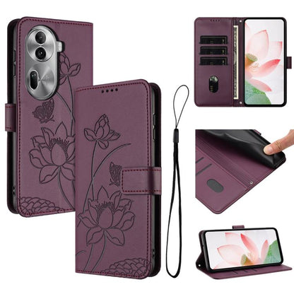 Lotus Embossed Leather Phone Case with Lanyard, For OPPO Reno13 Pro 5G Global, For OPPO Reno13 5G Global, For OPPO Reno13 F 5G / 4G Global, For OPPO Reno12 F 5G / 4G Global, For OPPO Reno12 Pro 5G Global, For OPPO Reno12 5G Global, For OPPO A60 4G Glob...