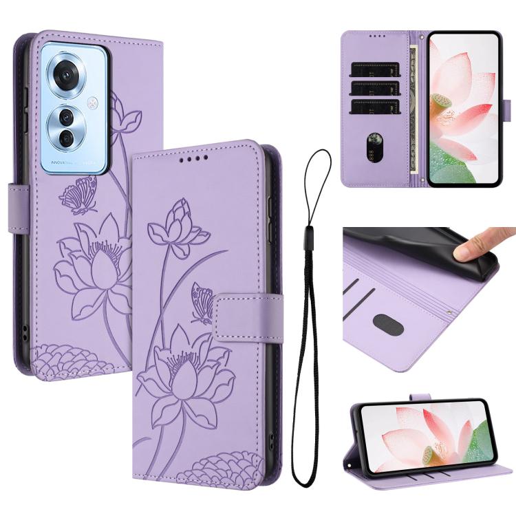 Lotus Embossed Leather Phone Case with Lanyard, For OPPO Reno13 Pro 5G Global, For OPPO Reno13 5G Global, For OPPO Reno13 F 5G / 4G Global, For OPPO Reno12 F 5G / 4G Global, For OPPO Reno12 Pro 5G Global, For OPPO Reno12 5G Global, For OPPO A60 4G Glob...