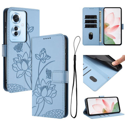 Lotus Embossed Leather Phone Case with Lanyard, For OPPO Reno13 Pro 5G Global, For OPPO Reno13 5G Global, For OPPO Reno13 F 5G / 4G Global, For OPPO Reno12 F 5G / 4G Global, For OPPO Reno12 Pro 5G Global, For OPPO Reno12 5G Global, For OPPO A60 4G Glob...