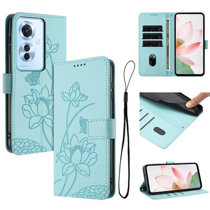 Lotus Embossed Leather Phone Case with Lanyard, For OPPO Reno13 Pro 5G Global, For OPPO Reno13 5G Global, For OPPO Reno13 F 5G / 4G Global, For OPPO Reno12 F 5G / 4G Global, For OPPO Reno12 Pro 5G Global, For OPPO Reno12 5G Global, For OPPO A60 4G Glob...