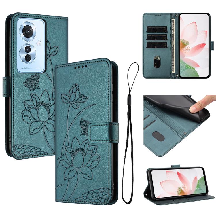 Lotus Embossed Leather Phone Case with Lanyard, For OPPO Reno13 Pro 5G Global, For OPPO Reno13 5G Global, For OPPO Reno13 F 5G / 4G Global, For OPPO Reno12 F 5G / 4G Global, For OPPO Reno12 Pro 5G Global, For OPPO Reno12 5G Global, For OPPO A60 4G Glob...