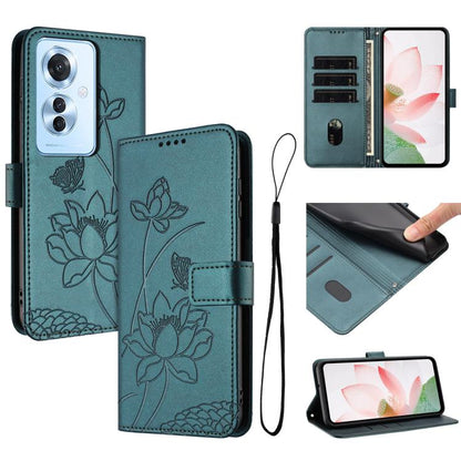 Lotus Embossed Leather Phone Case with Lanyard, For OPPO Reno13 Pro 5G Global, For OPPO Reno13 5G Global, For OPPO Reno13 F 5G / 4G Global, For OPPO Reno12 F 5G / 4G Global, For OPPO Reno12 Pro 5G Global, For OPPO Reno12 5G Global, For OPPO A60 4G Glob...