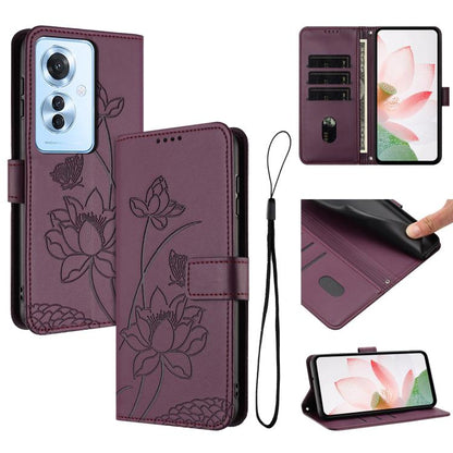 Lotus Embossed Leather Phone Case with Lanyard, For OPPO Reno13 Pro 5G Global, For OPPO Reno13 5G Global, For OPPO Reno13 F 5G / 4G Global, For OPPO Reno12 F 5G / 4G Global, For OPPO Reno12 Pro 5G Global, For OPPO Reno12 5G Global, For OPPO A60 4G Glob...