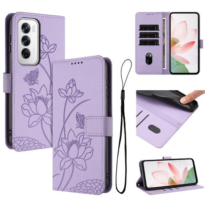 Lotus Embossed Leather Phone Case with Lanyard, For OPPO Reno13 Pro 5G Global, For OPPO Reno13 5G Global, For OPPO Reno13 F 5G / 4G Global, For OPPO Reno12 F 5G / 4G Global, For OPPO Reno12 Pro 5G Global, For OPPO Reno12 5G Global, For OPPO A60 4G Glob...