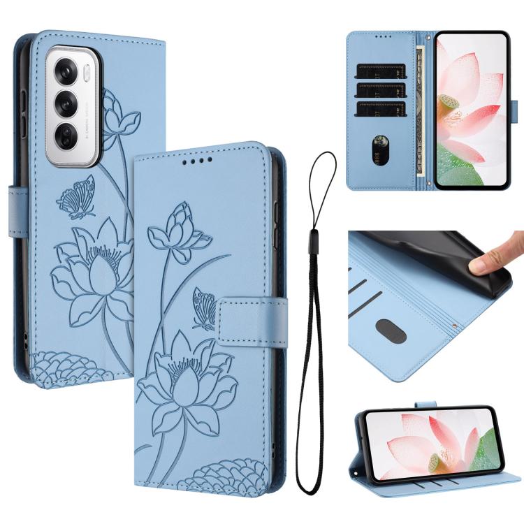 Lotus Embossed Leather Phone Case with Lanyard, For OPPO Reno13 Pro 5G Global, For OPPO Reno13 5G Global, For OPPO Reno13 F 5G / 4G Global, For OPPO Reno12 F 5G / 4G Global, For OPPO Reno12 Pro 5G Global, For OPPO Reno12 5G Global, For OPPO A60 4G Glob...