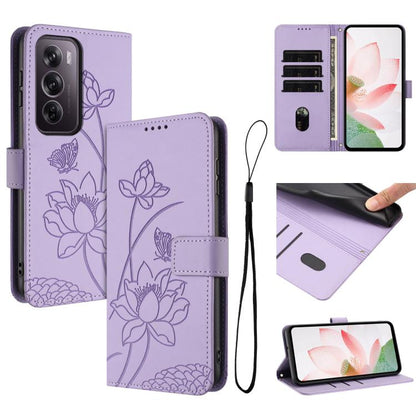 Lotus Embossed Leather Phone Case with Lanyard, For OPPO Reno13 Pro 5G Global, For OPPO Reno13 5G Global, For OPPO Reno13 F 5G / 4G Global, For OPPO Reno12 F 5G / 4G Global, For OPPO Reno12 Pro 5G Global, For OPPO Reno12 5G Global, For OPPO A60 4G Glob...