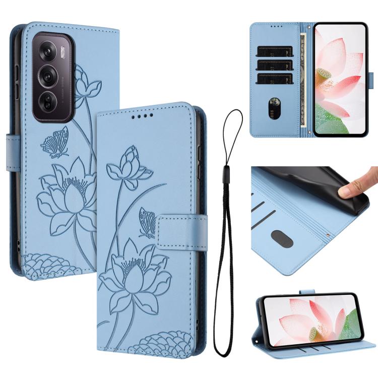 Lotus Embossed Leather Phone Case with Lanyard, For OPPO Reno13 Pro 5G Global, For OPPO Reno13 5G Global, For OPPO Reno13 F 5G / 4G Global, For OPPO Reno12 F 5G / 4G Global, For OPPO Reno12 Pro 5G Global, For OPPO Reno12 5G Global, For OPPO A60 4G Glob...