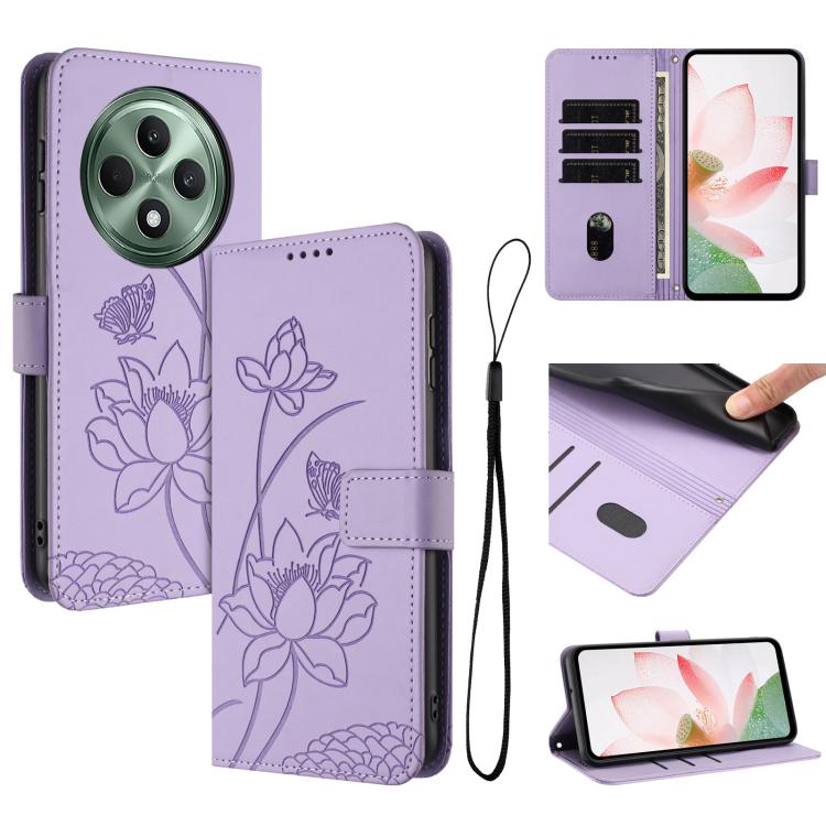 Lotus Embossed Leather Phone Case with Lanyard, For OPPO Reno13 Pro 5G Global, For OPPO Reno13 5G Global, For OPPO Reno13 F 5G / 4G Global, For OPPO Reno12 F 5G / 4G Global, For OPPO Reno12 Pro 5G Global, For OPPO Reno12 5G Global, For OPPO A60 4G Glob...