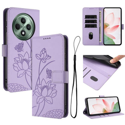 Lotus Embossed Leather Phone Case with Lanyard, For OPPO Reno13 Pro 5G Global, For OPPO Reno13 5G Global, For OPPO Reno13 F 5G / 4G Global, For OPPO Reno12 F 5G / 4G Global, For OPPO Reno12 Pro 5G Global, For OPPO Reno12 5G Global, For OPPO A60 4G Glob...