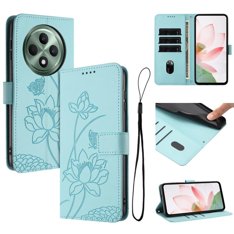 Lotus Embossed Leather Phone Case with Lanyard, For OPPO Reno13 Pro 5G Global, For OPPO Reno13 5G Global, For OPPO Reno13 F 5G / 4G Global, For OPPO Reno12 F 5G / 4G Global, For OPPO Reno12 Pro 5G Global, For OPPO Reno12 5G Global, For OPPO A60 4G Glob...