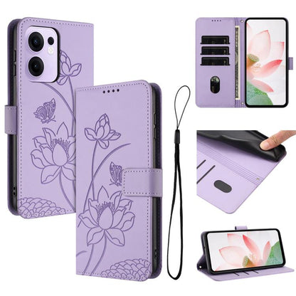 Lotus Embossed Leather Phone Case with Lanyard, For OPPO Reno13 Pro 5G Global, For OPPO Reno13 5G Global, For OPPO Reno13 F 5G / 4G Global, For OPPO Reno12 F 5G / 4G Global, For OPPO Reno12 Pro 5G Global, For OPPO Reno12 5G Global, For OPPO A60 4G Glob...