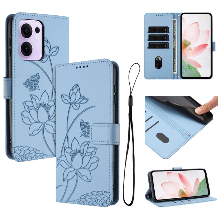 Lotus Embossed Leather Phone Case with Lanyard, For OPPO Reno13 Pro 5G Global, For OPPO Reno13 5G Global, For OPPO Reno13 F 5G / 4G Global, For OPPO Reno12 F 5G / 4G Global, For OPPO Reno12 Pro 5G Global, For OPPO Reno12 5G Global, For OPPO A60 4G Glob...