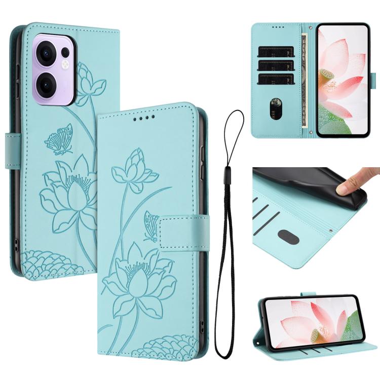 Lotus Embossed Leather Phone Case with Lanyard, For OPPO Reno13 Pro 5G Global, For OPPO Reno13 5G Global, For OPPO Reno13 F 5G / 4G Global, For OPPO Reno12 F 5G / 4G Global, For OPPO Reno12 Pro 5G Global, For OPPO Reno12 5G Global, For OPPO A60 4G Glob...