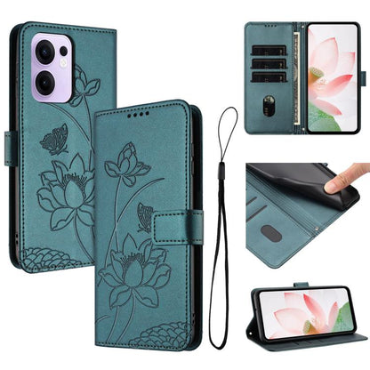 Lotus Embossed Leather Phone Case with Lanyard, For OPPO Reno13 Pro 5G Global, For OPPO Reno13 5G Global, For OPPO Reno13 F 5G / 4G Global, For OPPO Reno12 F 5G / 4G Global, For OPPO Reno12 Pro 5G Global, For OPPO Reno12 5G Global, For OPPO A60 4G Glob...