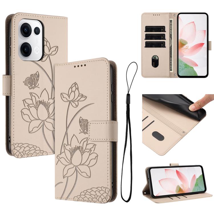 Lotus Embossed Leather Phone Case with Lanyard, For OPPO Reno13 Pro 5G Global, For OPPO Reno13 5G Global, For OPPO Reno13 F 5G / 4G Global, For OPPO Reno12 F 5G / 4G Global, For OPPO Reno12 Pro 5G Global, For OPPO Reno12 5G Global, For OPPO A60 4G Glob...