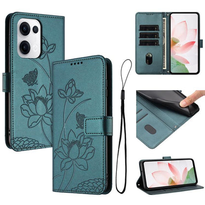 Lotus Embossed Leather Phone Case with Lanyard, For OPPO Reno13 Pro 5G Global, For OPPO Reno13 5G Global, For OPPO Reno13 F 5G / 4G Global, For OPPO Reno12 F 5G / 4G Global, For OPPO Reno12 Pro 5G Global, For OPPO Reno12 5G Global, For OPPO A60 4G Glob...