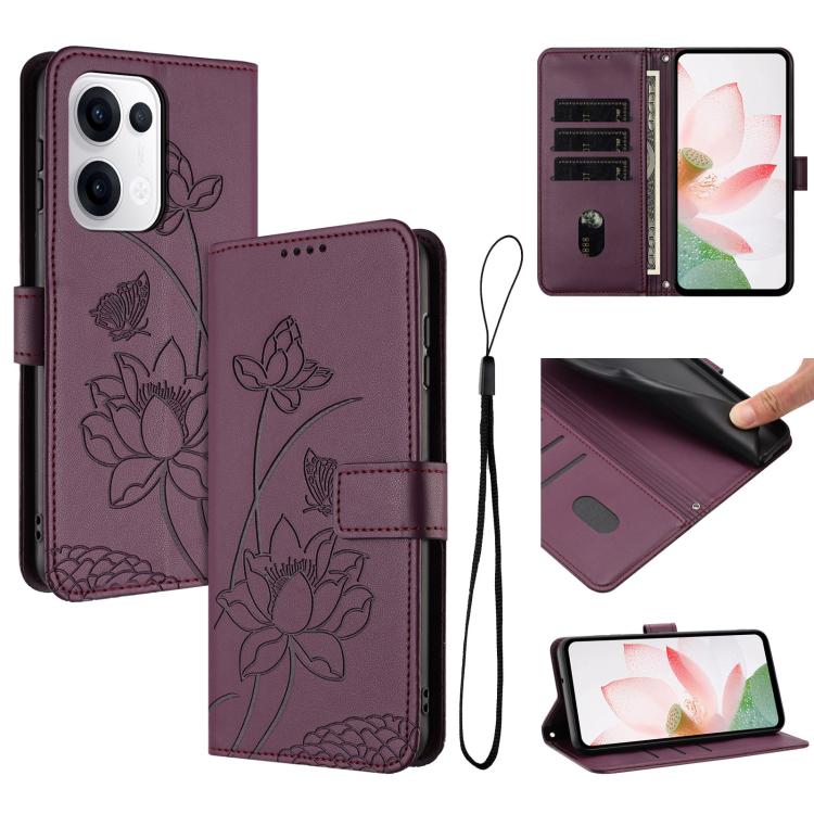 Lotus Embossed Leather Phone Case with Lanyard, For OPPO Reno13 Pro 5G Global, For OPPO Reno13 5G Global, For OPPO Reno13 F 5G / 4G Global, For OPPO Reno12 F 5G / 4G Global, For OPPO Reno12 Pro 5G Global, For OPPO Reno12 5G Global, For OPPO A60 4G Glob...