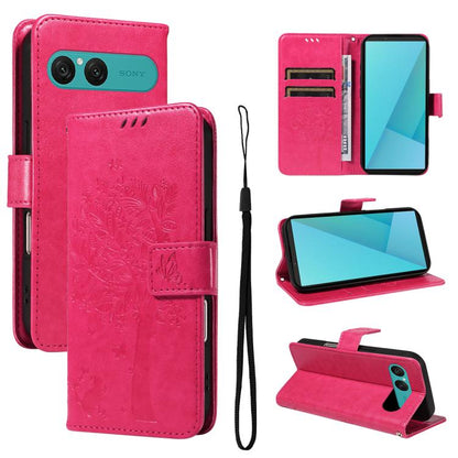 Tree & Cat Embossed Pattern Flip Leather Phone Case, For Sony Xperia 1 VIII, For Sony Xperia 10 VII