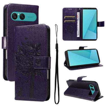 Tree & Cat Embossed Pattern Flip Leather Phone Case, For Sony Xperia 1 VIII, For Sony Xperia 10 VII