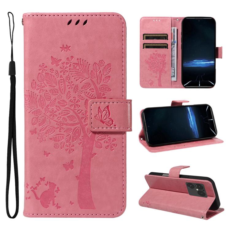 Tree & Cat Embossed Pattern Flip Leather Phone Case, For Sony Xperia 1 VIII, For Sony Xperia 10 VII