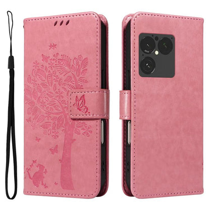 Tree & Cat Embossed Pattern Flip Leather Phone Case, For Sony Xperia 1 VIII, For Sony Xperia 10 VII