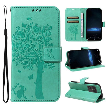 Tree & Cat Embossed Pattern Flip Leather Phone Case, For Sony Xperia 1 VIII, For Sony Xperia 10 VII