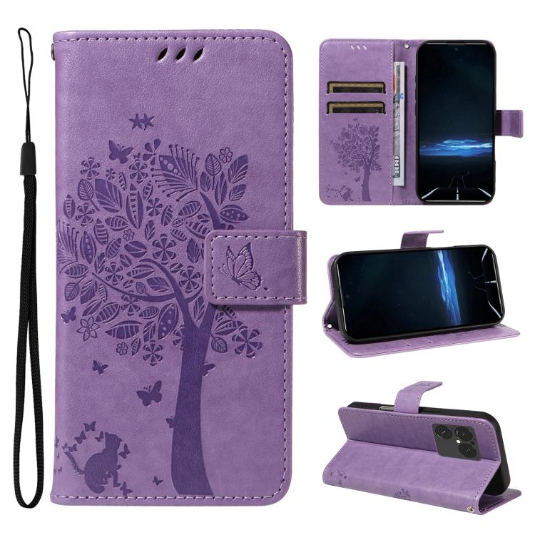 Tree & Cat Embossed Pattern Flip Leather Phone Case, For Sony Xperia 1 VIII, For Sony Xperia 10 VII