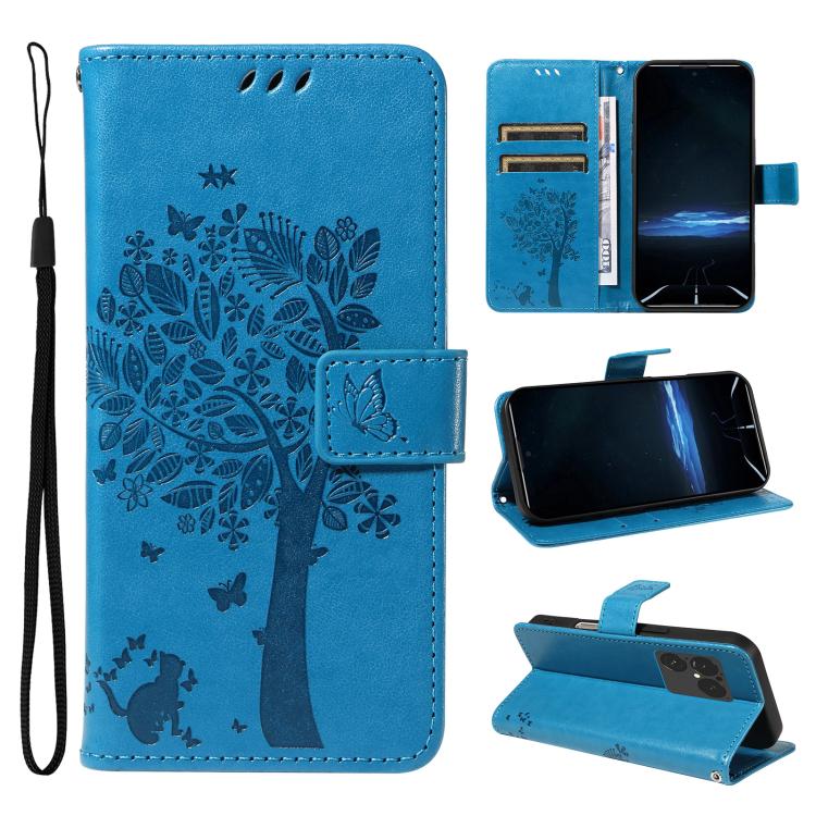 Tree & Cat Embossed Pattern Flip Leather Phone Case, For Sony Xperia 1 VIII, For Sony Xperia 10 VII