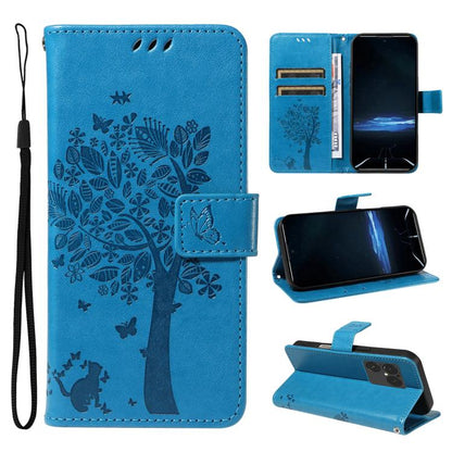 Tree & Cat Embossed Pattern Flip Leather Phone Case, For Sony Xperia 1 VIII, For Sony Xperia 10 VII