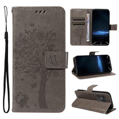 Tree & Cat Embossed Pattern Flip Leather Phone Case, For Sony Xperia 1 VIII, For Sony Xperia 10 VII