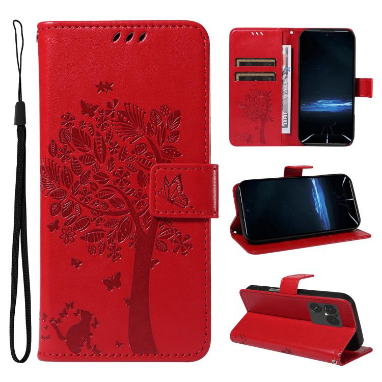 Tree & Cat Embossed Pattern Flip Leather Phone Case, For Sony Xperia 1 VIII, For Sony Xperia 10 VII