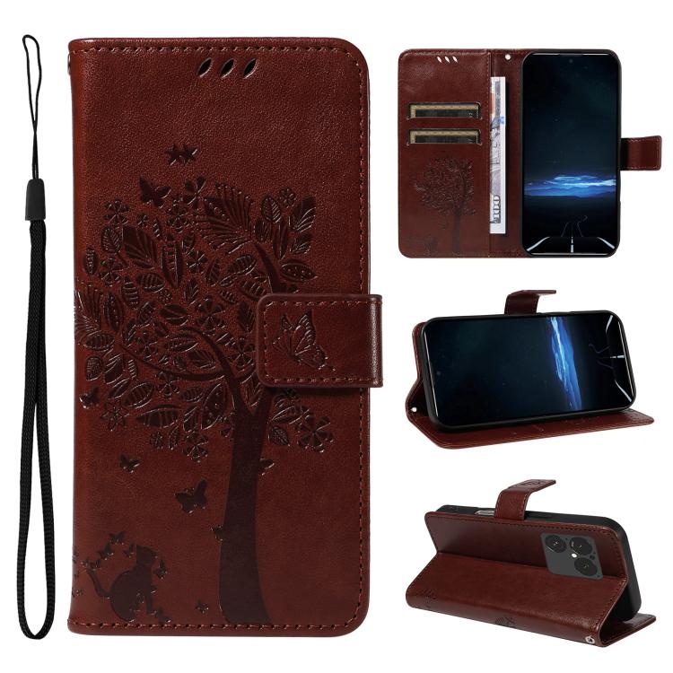 Tree & Cat Embossed Pattern Flip Leather Phone Case, For Sony Xperia 1 VIII, For Sony Xperia 10 VII