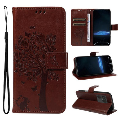 Tree & Cat Embossed Pattern Flip Leather Phone Case, For Sony Xperia 1 VIII, For Sony Xperia 10 VII