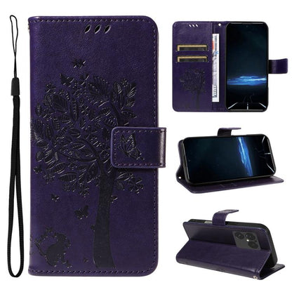 Tree & Cat Embossed Pattern Flip Leather Phone Case, For Sony Xperia 1 VIII, For Sony Xperia 10 VII