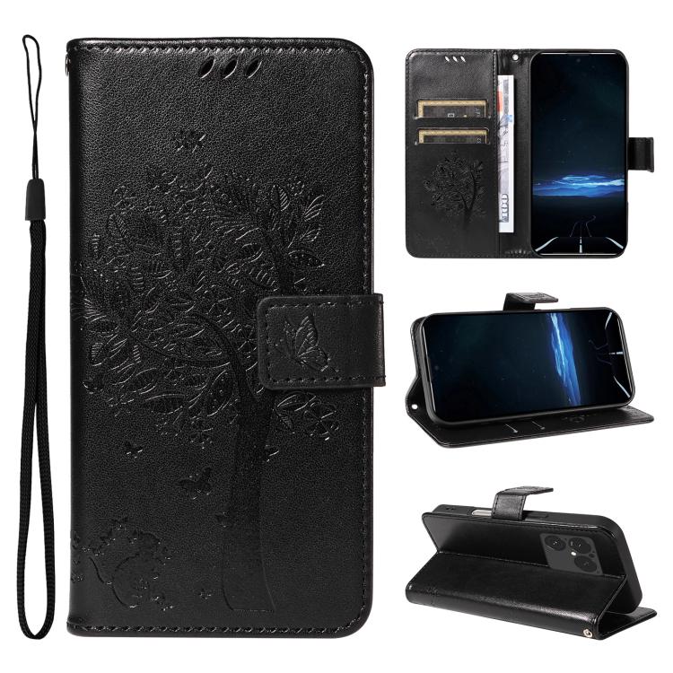 Tree & Cat Embossed Pattern Flip Leather Phone Case, For Sony Xperia 1 VIII, For Sony Xperia 10 VII
