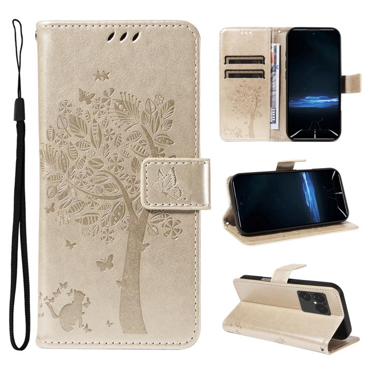 Tree & Cat Embossed Pattern Flip Leather Phone Case, For Sony Xperia 1 VIII, For Sony Xperia 10 VII