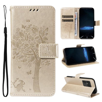 Tree & Cat Embossed Pattern Flip Leather Phone Case, For Sony Xperia 1 VIII, For Sony Xperia 10 VII