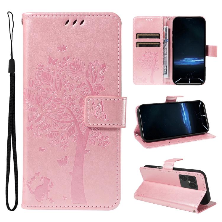 Tree & Cat Embossed Pattern Flip Leather Phone Case, For Sony Xperia 1 VIII, For Sony Xperia 10 VII
