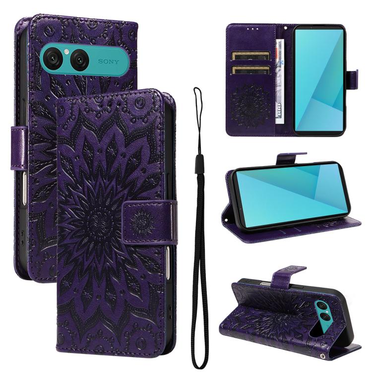 Embossed Sunflower Pattern Flip Leather Phone Case, For Sony Xperia 1 VIII, For Sony Xperia 10 VII