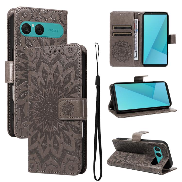 Embossed Sunflower Pattern Flip Leather Phone Case, For Sony Xperia 1 VIII, For Sony Xperia 10 VII