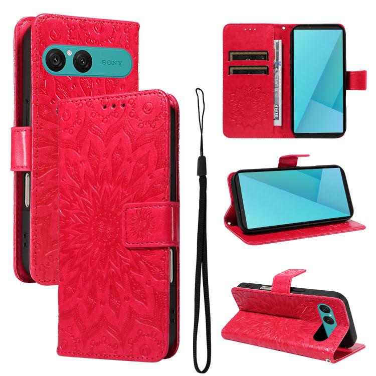 Embossed Sunflower Pattern Flip Leather Phone Case, For Sony Xperia 1 VIII, For Sony Xperia 10 VII
