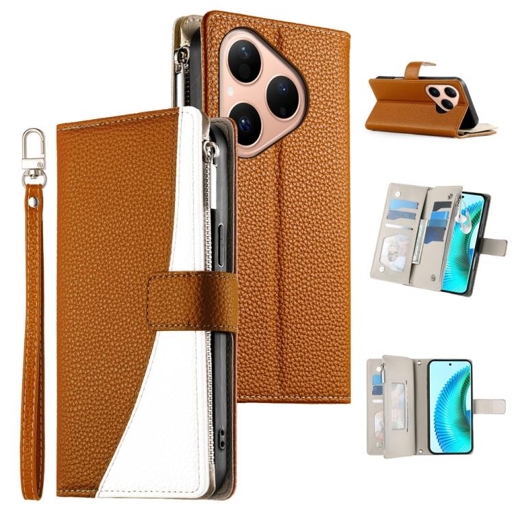 Stitching Multi-card Zipper Wallet Leather Phone Case with Short Strap, For Huawei nova 15 Pro / nova 15 Ultra, For Huawei Pura 80 Ultra 5G, For Huawei Pura 80 Pro 5G / Pura 80 Pro+ 5G, For Huawei Pura 80 5G